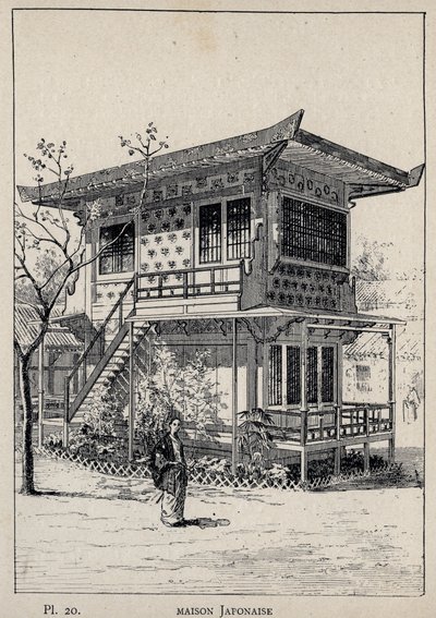 Maison Japonais (casa japonesa) - gravura de 1889 em "Histoire de habitation humaine à l