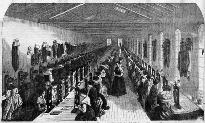 Fabricação de caneta cementee: trabalhadores durante a realização do slot da caneta em uma fábrica em Birmingham - Gravação em "Le Journal Illustrous de Unknown artist