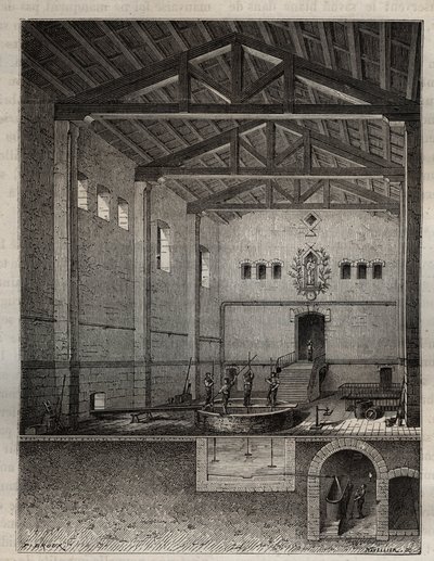 Fabricação de sabão - A Indústria de Sabão - Operação da liquidação do sabão branco, com um corte na parte inferior da fieira - gravação em 