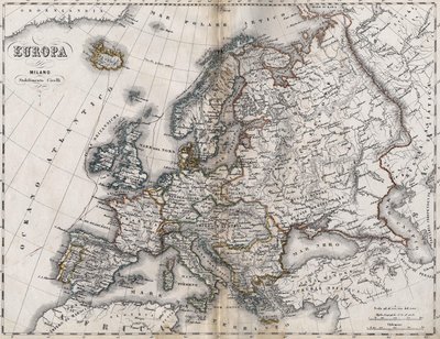 Mapa da Europa. Segunda metade do século XIX. Atlas italiano. Estabilimento Civelli. Milão. de Unknown artist