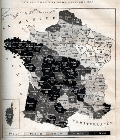Mapa da ignorância na França em 1865 - de Unknown artist