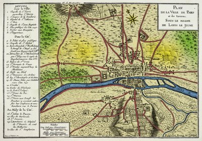 Mapa da Cidade de Paris sob o Reino de Louis Le Jeune (Louis VII 1120-1180) Rei dos Francos, Gravura do século XIX de Unknown artist
