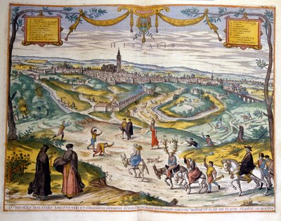 Mapa da cidade de Sevilha, em 1590. No canto inferior direito da fotografia, as pessoas da aldeia gozam com um cornudo no seu burro. de Unknown artist