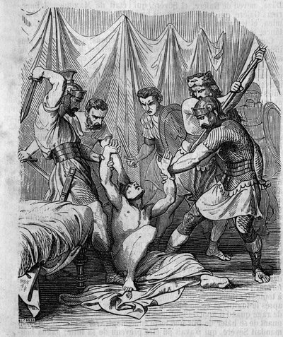 Marcus Hordeonius Flaccus senador romano massacra por seus próprios soldados no século I. Gravura do século XIX. de Unknown artist