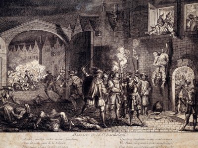 Massacre de Saint Barthelemy (São Bartolomeu) em Paris, na noite de 24 de Agosto de 1572. Gravura do século XVI. Pau, Musee Du Chateau de Unknown artist