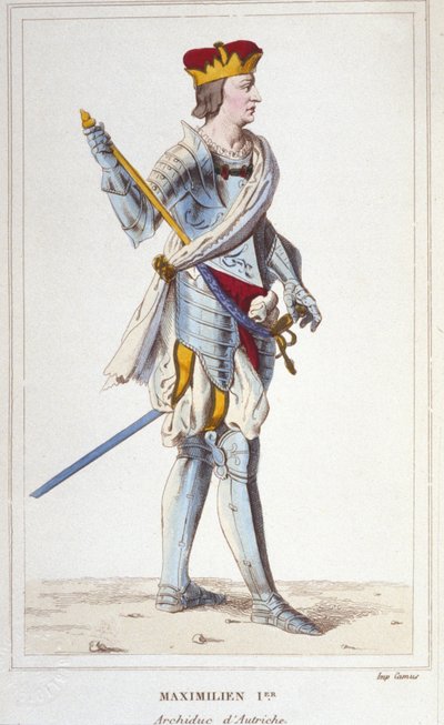 Maxiimilian I (de Hasburg). Arquiduque da Áustria, Rei dos Romanos e Imperador Germânico (1459 - 1519). Gravura a partir de 1830 de Unknown artist