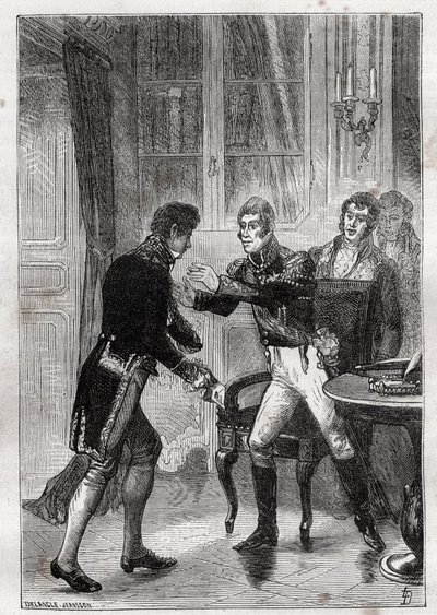 Encontro entre Charles Lemercier de Longpre (1778-1854), Barão de Haussez e Charles X a Saint-Cloud em 1830 - Gravação de 1882 em "Histoire de dix ans: 1830-1840" Louis-Blanc (1811-1882) de Unknown artist