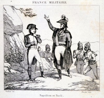 Encontro de Napoleão Bonaparte e Pasquale ou Pascal Paoli (1725 - 1807), Patriote Córsega. Gravura do século XIX. de Unknown artist