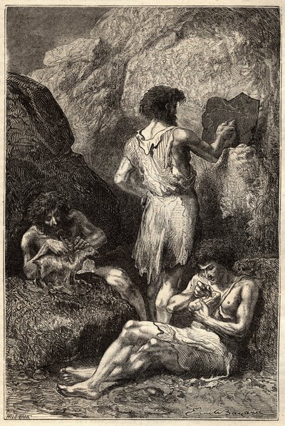 Homens na idade da pedra - Homens na idade da pedra - gravura do século XIX de Unknown artist