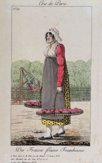 Comerciante de morangos e framboesas - em "Cris de Paris", deb. Século XIX de Unknown artist