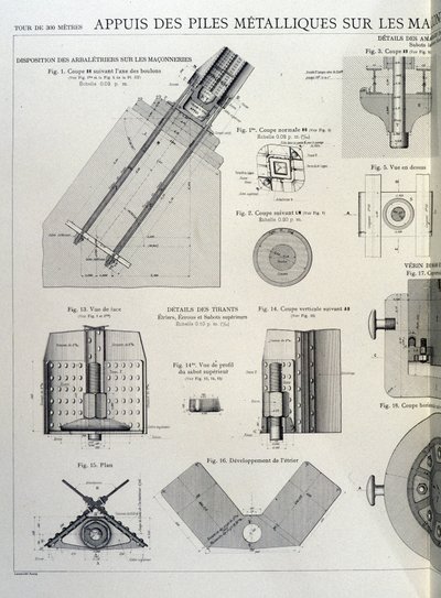 Estacas metálicas da Torre Eiffel - desenho industrial de Unknown artist