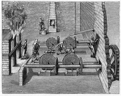 A metalurgia no século XVIII: um comboio de fundição. Gravura em "La Nature: Revue des sciences et de leurs applications aux arts et a l