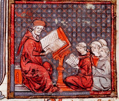Idade Média: "Uma aula de filosofia, o professor e seus alunos" Miniatura tirada de "Grandes Crônicas da França" 1375-1379 Biblioteca Municipal, Castres de Unknown artist