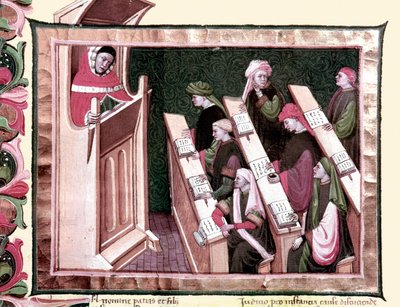 Idade Média: Ensinar numa universidade. Manuscrito do início do século XV. Biblioteca Nazionale Centrale de Florence. de Unknown artist