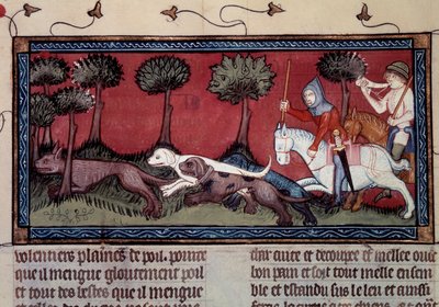 Caça à raposa em miniatura a partir de manuscrito fr. 1297 "Livro do Rei Modus e da Rainha Ratio" de Henri de Ferrieres (século XIV) de Unknown artist
