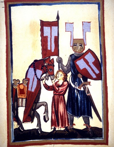 Miniatura do Codex "Manesse", ou "Manessesche Liederhandschrift", que é um manuscrito feito na Alsácia entre 1300 e 1330 para um notável Zurique. Representação de Wolfram von Eschenbach, um poeta alemão, que escreveu o romance "Parzival" entre 1200 a de Unknown artist