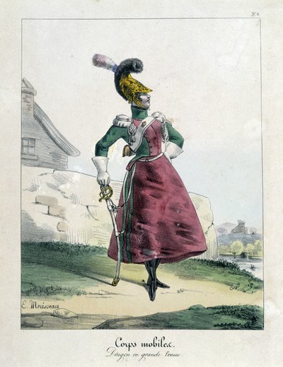 Corpo móvel da Comuna: mulher-dragão em grande farda. de Unknown artist