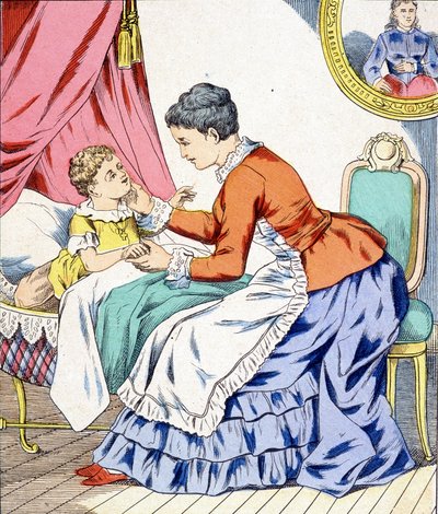 A mãe a cantar uma canção de embalar para o seu filho dormir. de Unknown artist