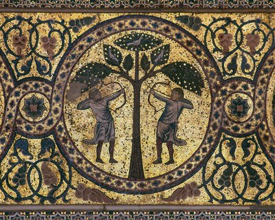 Mosaico da caça real (close-up), a sala da fonte, 1165-67 de Unknown