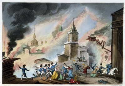 Moscow Fire, Set. 1812 - em "Napoleonic Wars" por Sutherland, Duburg, Londres de Unknown artist