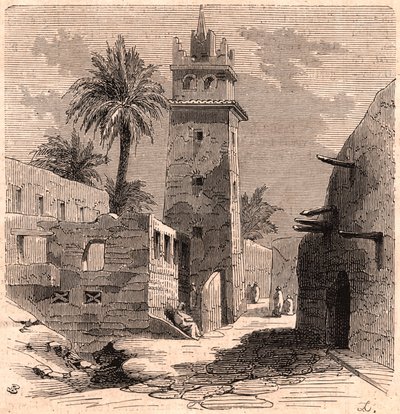 Mesquita no velho Biskra (Biskra) na Argélia em 1866 de Unknown