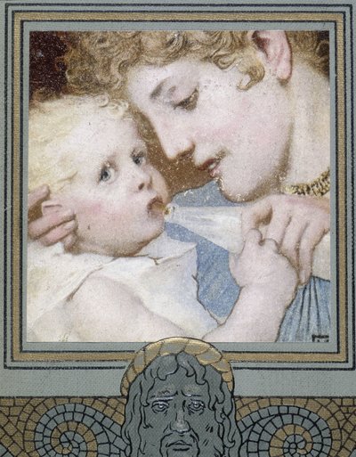 Mãe dando a garrafa ao seu filho - século XIX de Unknown artist