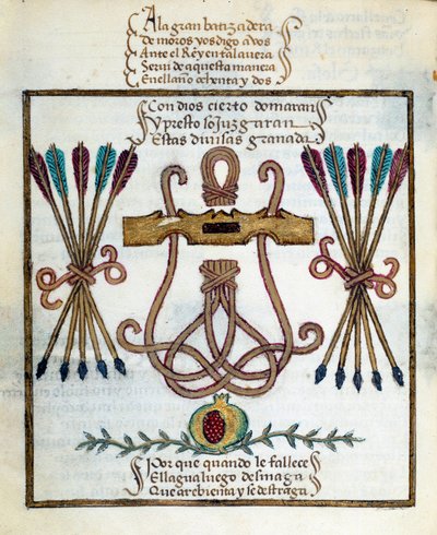 Lema de reis católicos. Emblema dos reis católicos. Miniatura em "Devocionario de la Reyna Da Juana a Quien Llamaron la Loca" de Pedro Marcuello de Unknown artist