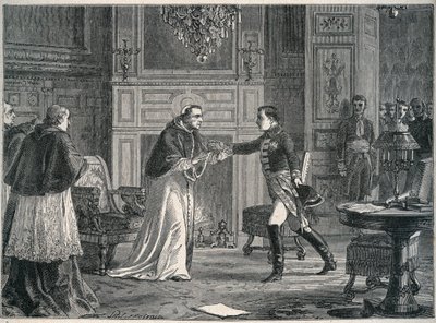 Napoleão visita o Papa Pio VII em Fontainebleau 1804 - Visita de Napoleão I ao Papa Pio VII a Fontainebleau 1804 de Unknown artist