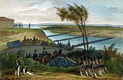 Guerra Napoleónica: Campanha Russa. Passagem do rio Niemen (Dnjemen) em 24/06/1812, que separa os dois Impérios. Gravura do século XIX. de Unknown artist