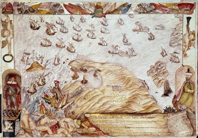 Batalha naval entre as frotas turca e veneziana em 1661 - Miniatura - Veneza, Biblioteca Marciana de Unknown artist