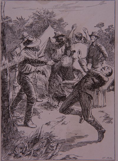 Ned Kelly mata policial Lonigan no Stringybark Creek em 1878 (gravura) de Unknown artist