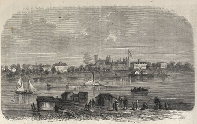 Estado de Nova Iorque - Estabelecimento da Comissão de Emigração - Ward Island - Gravação no "The Illustrous Universe" de 1869 de Unknown artist