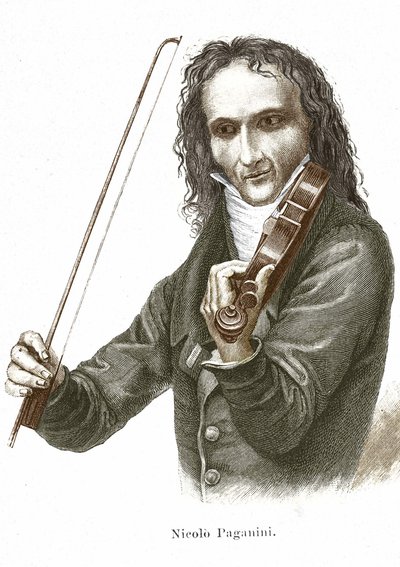 Niccolo Paganini (1782 - 1840) toca no seu Stradivarius (Violino criado pelo luthier italiano Antonio Stradivari). de Unknown artist