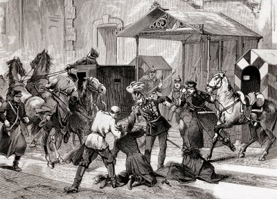 Niilismo na Rússia - Tentativa de assassinato contra o Aide de Camp, General Loris Melikoff (Loris-Melikoff), à porta do seu hotel no Grande Moskaia em 1880 - O movimento Niilista russo no século XIX: tentativa de assassinato do Conde L de Unknown artist