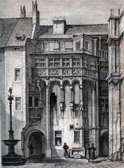 Nurnberger Rathaus - o pátio da Câmara Municipal de Nuremberga - gravura por volta de 1867 de Unknown artist
