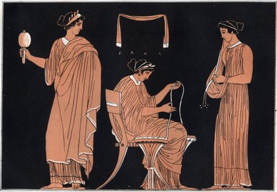 Odisséia de Homero: Penelope e seus servos - gravura de "Usos e costumes de todos os povos do Universo". Ou melhor, a História do governo, das leis, das milícias, da religião de todas as nações desde os tempos mais remotos até aos nossos dias" 1856 de Unknown artist