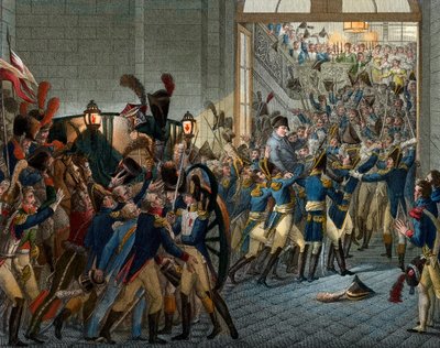 Cem dias: "Napoleão Bonaparte (1769-1821) voltou do seu exílio na ilha de Elba - entrada triunfal em 20 de Março de 1815 no Palais des Tuileries - Gravura do século XIX de Unknown artist