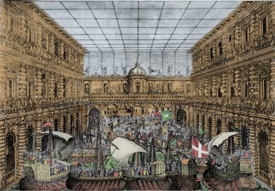 Orazio Scarabelli, Salão de Batalha Naval (naumaquia) ergue-se no pátio do Palazzo Pitti em Florença (Palácio Real da Família Medici, Grandes Duques da Toscana) Naumaquia no pátio do Palazzo Pitti, Florença de Unknown artist