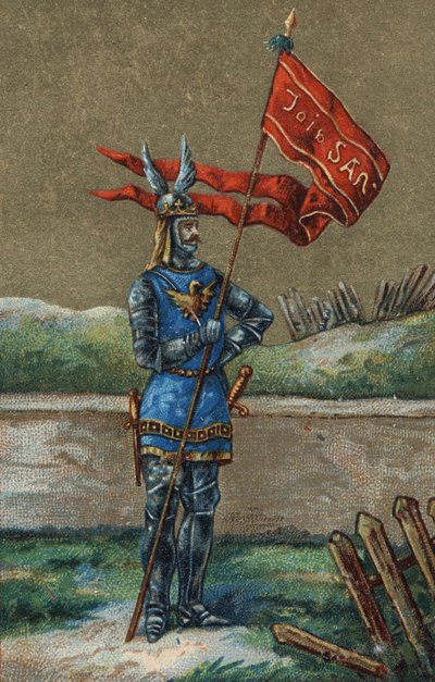Oriflame ou bandeira do Rei de França Carlos V (1364-1380). Cromolitografia do século XIX. de Unknown artist