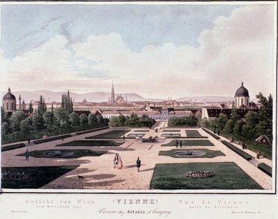 Visão geral de Viena de Belvedere, Áustria. Gravura a partir de 1830 Colecção privada de Unknown artist