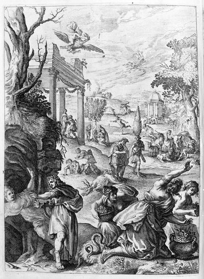 Ovide (Ovidius) - ilustração para o livro 15 - (P. Ovidii Nasonis Metamorphose libri XV um notis TH. Farnabii.) nota de Thomas Farnaby (Farnabia) (1575-1647) de Unknown artist