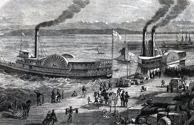 Barcos a vapor no dique de Unknown artist