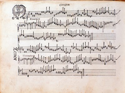 Página da partitura musical de Harmonice Musices Odhecaton de Ottaviano Petrucci (1501) de Unknown artist