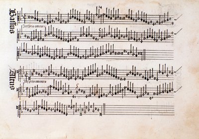 Página da partitura musical de Harmonice Musices Odhecaton de Ottaviano Petrucci (1501) de Unknown artist