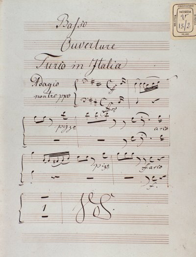 Página da partitura da abertura do The turk na Itália por Gioacchino Rossini de Unknown artist