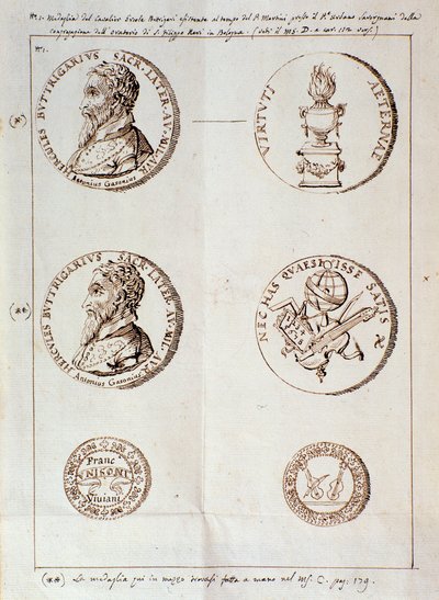 Página com retratos de Il melone, discorso armonico (manuscrito de Unknown artist