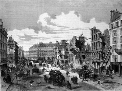 Paris, demolição rue de la Paix para a abertura da rue de Reaumur. 1868. Gravura do século XIX. de Unknown artist