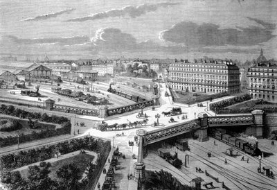 Paris, o novo lugar da Europa nos caminhos-de-ferro ocidentais. 1868. Gravura do século XIX. de Unknown artist