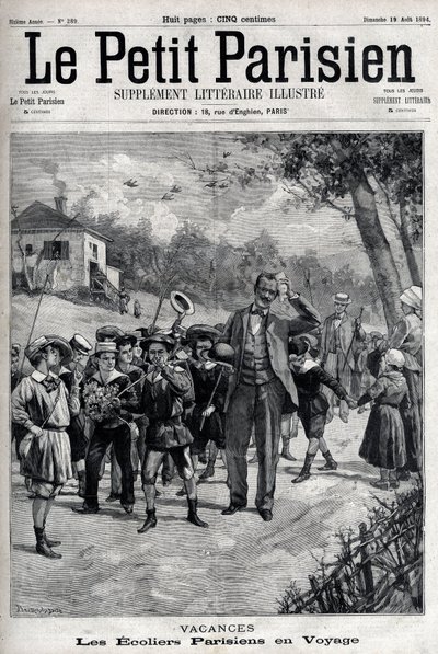 Férias escolares parisienses em uma viagem ao campo. Gravura em "Le Parisien". de Unknown artist