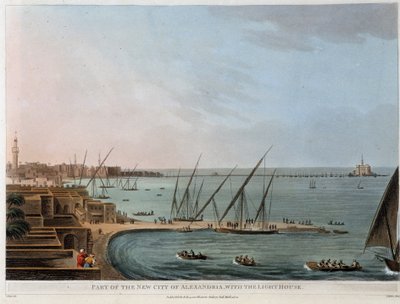 Parte da nova cidade em Alexandria, com a casa da luz - em "Vistas no Egipto, Palestina e outras partes do Império Otomano". de Unknown artist